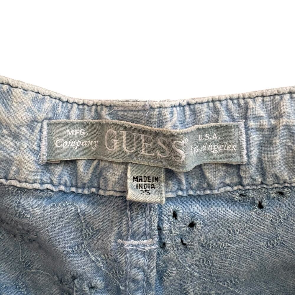 Guess Floral Eyelet Denim Shorts High Rise Light Wash Sz 25 Coquette Boho Casual - Picture 5 of 9